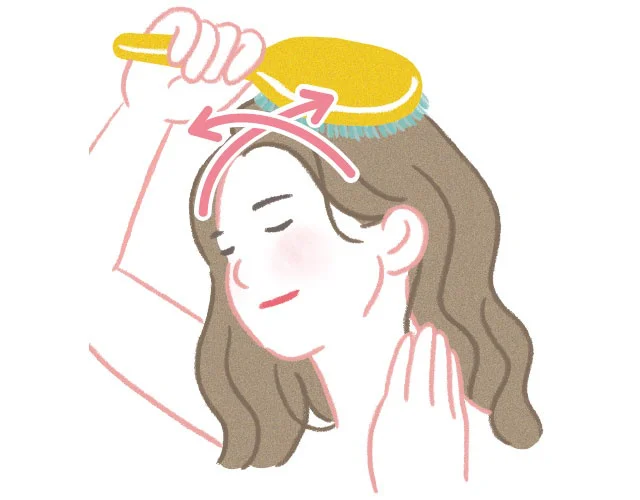 3．本命の頭頂部へ血流を促すようにとかす