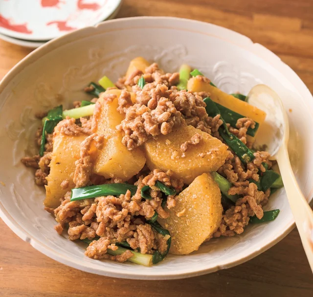 ホクホクの長いもにコク深い煮汁がマッチ！「豚ひき肉と長いもの担担（タンタン）煮」