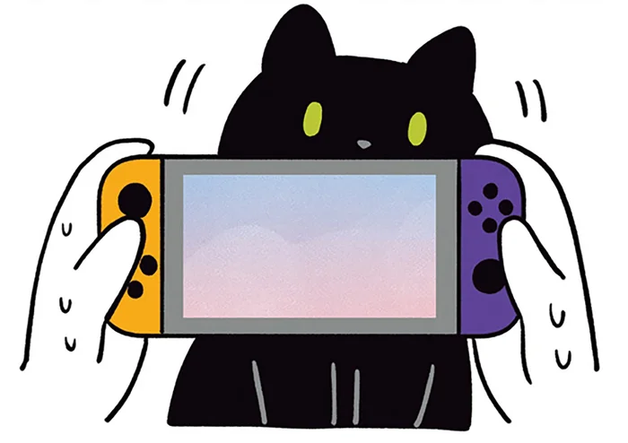 左右に揺れて、じりじり接近。ゲーム中の飼い主にアピールする黒猫ろん