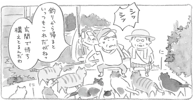 釣りから帰るとモテモテ。猫ぎらいのじいちゃんと猫の優しい距離感