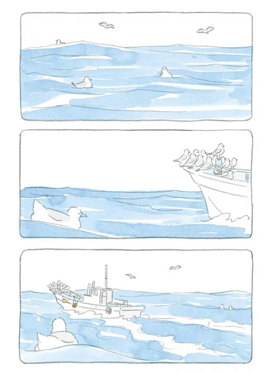 海と船と鳥