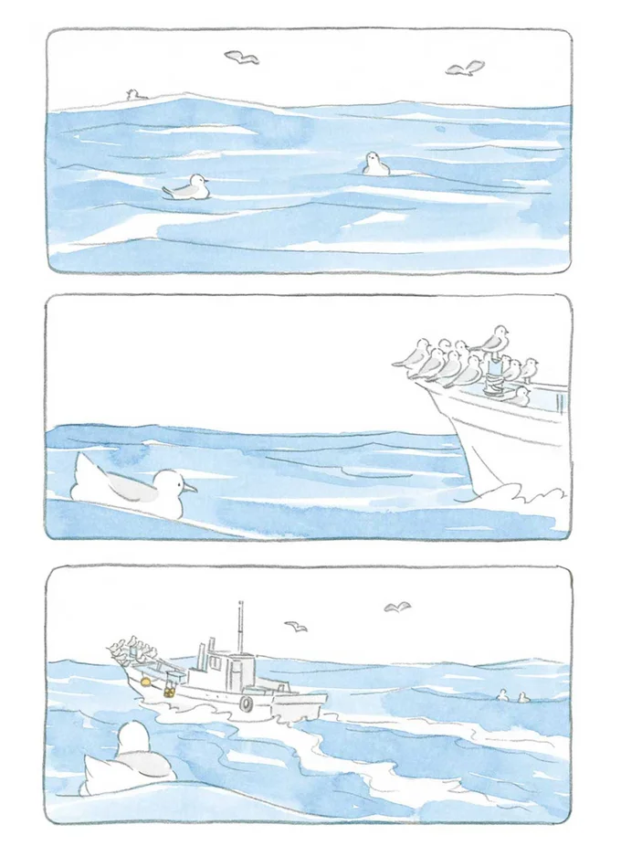 海と船と鳥