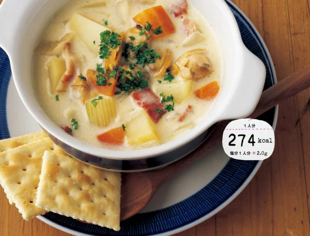 たっぷり野菜＆あさりの旨みがおいしい！「具だくさんクラムチャウダー」