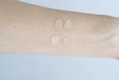 上段の2つのようなベージュ系はNG。下段のオレンジ系、ピンク系を選んで。色白さんなら黄色系もOK。