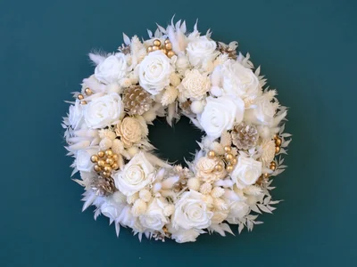 川口太聞デザイン プリザーブドフラワーリース「カルム・ネージュ」