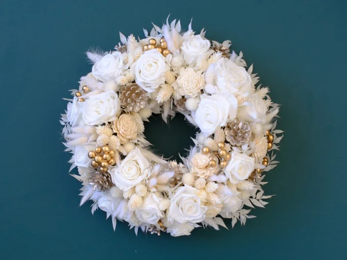 川口太聞デザイン プリザーブドフラワーリース「カルム・ネージュ」