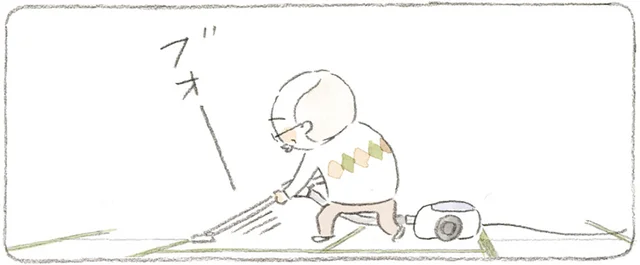 猫の気ままさには敵わない？朝の掃除に励むじいちゃん