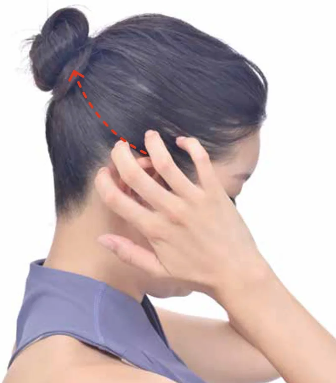 側頭部~頭頂部をなぞる