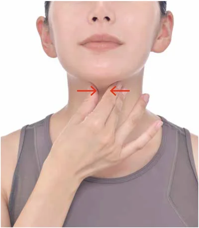 のどぼとけの上を寄せて引っ張る