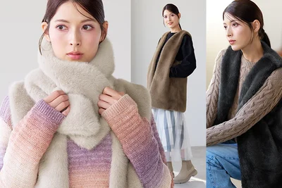 【半額クーポン】ミドル丈 フェイクファーベスト＆マフラー レディース ギフト プレゼント ファーマフラー マフラー ベスト ファーベスト エコファー 秋 冬 体型カバー ゆったり アウター ノースリーブ (08000357r)