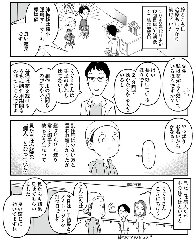 『痔だと思ったら大腸がんステージ4でした　標準治療を旅と漫画で乗り越えてなんとか経過観察になるまで』より