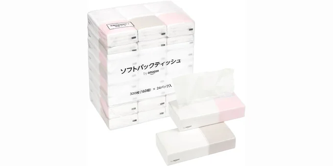 by Amazon ソフトパックティッシュ FSC認証紙 320枚160組(2枚重ね) x 24パック入 ホワイト