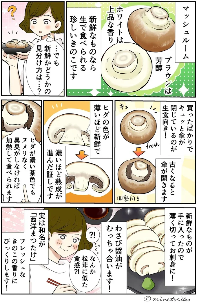 新鮮なら生で食べてもOK！ わさび醤油で食べる「マッシュルームのお刺身」
