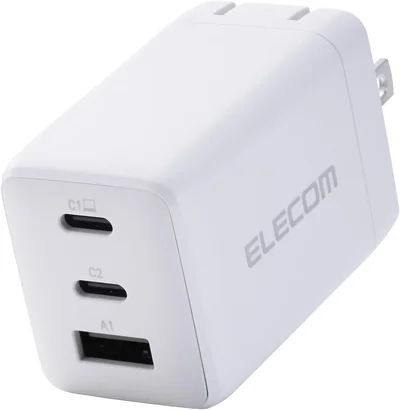 エレコム 充電器 65W 3ポート Type-C USB-A USB PD対応 スイング式プラグ採用 ホワイト EC-AC10367WH