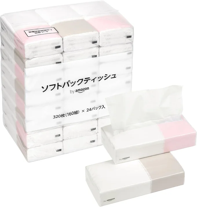 by Amazon ソフトパックティッシュ FSC認証紙 320枚160組(2枚重ね) x 24パック入