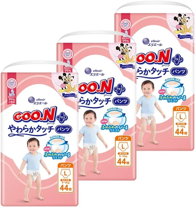 【パンツ Lサイズ】グーンプラス やわらかタッチ おむつ (9~14kg) 132枚(44枚×3) [ケース販売] 【Amazon.co.jp限定】 ≪ディズニーデザイン≫