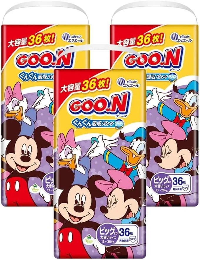 【パンツ BIGより大きいサイズ】グーン ぐんぐん吸収パンツ おむつ (まっさらさら通気) (13~28kg) 108枚(36枚×3) [ケース販売] 【Amazon.co.jp限定】 ≪ディズニーデザイン≫