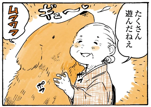 あまりの尊さに涙。泥んこレトリバーを抱きしめるおばあちゃん