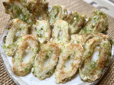 焼ちくわの磯部揚げ▶焼ちくわのフライパンで作る磯辺揚げ（⇒次へ）