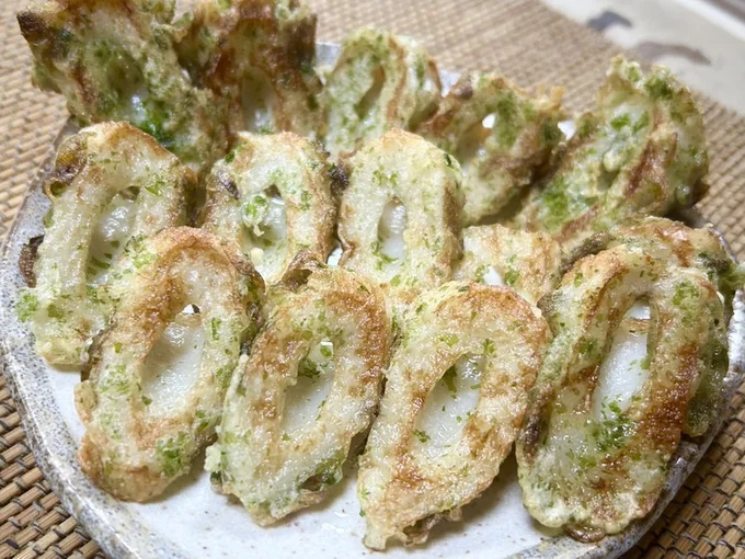 焼ちくわの磯部揚げ▶焼ちくわのフライパンで作る磯辺揚げ（⇒次へ）