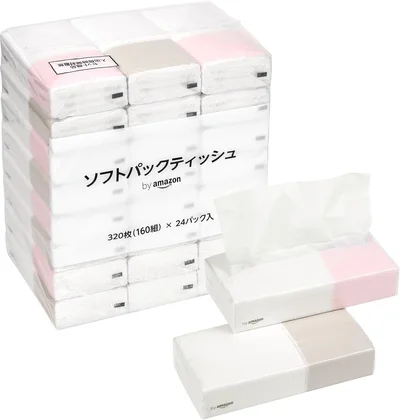 by Amazon ソフトパックティッシュ FSC認証紙 320枚160組(2枚重ね) x 24パック入