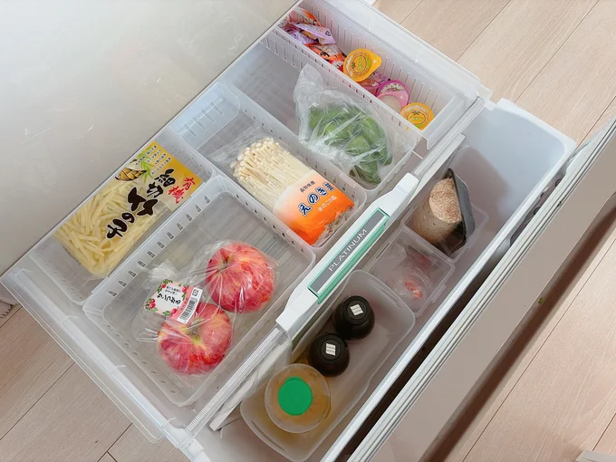 ざっくりと仕切りを作ることで、形の異なる野菜も管理しやすくなります　　▶こちらも活用！