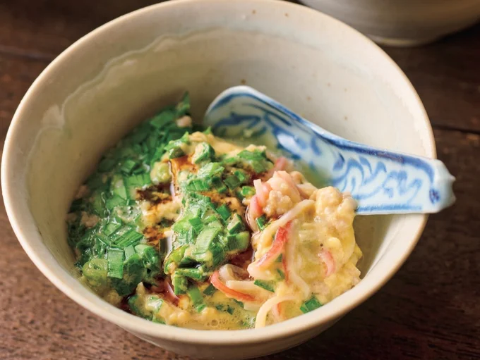 かにかまとにらのふわふわ茶碗蒸し