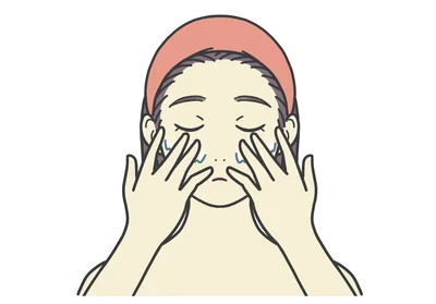 クレンジング3　手をぬるま湯でぬらして肌にあてて乳化させる