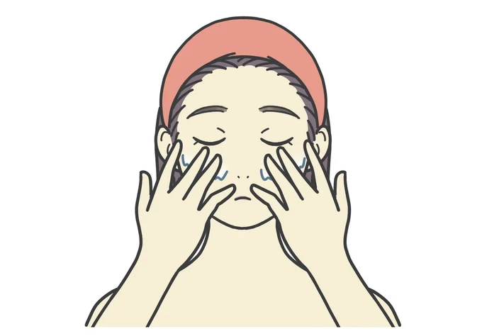 クレンジング3 手をぬるま湯でぬらして肌にあてて乳化させる