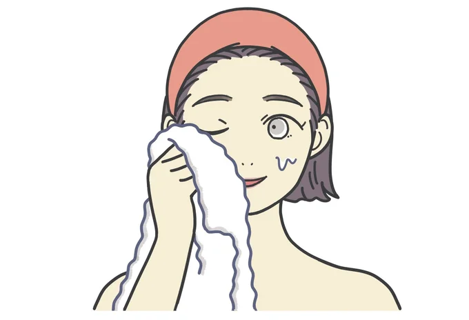 クレンジング5 タオルをやさしくあてて水分を拭き取る