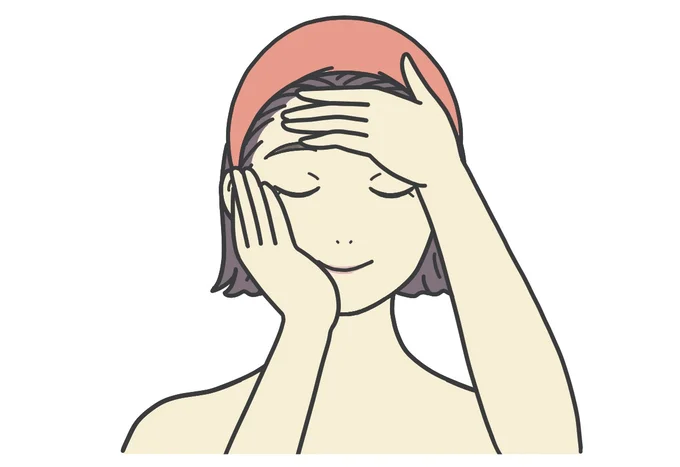 保湿剤の塗り方1 手のひらで顔全体に塗布する(▶︎塗り方2へ続く)