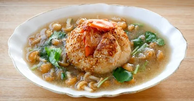 「焼きおにぎりのあんかけ雑炊」【やわらかcuisine】