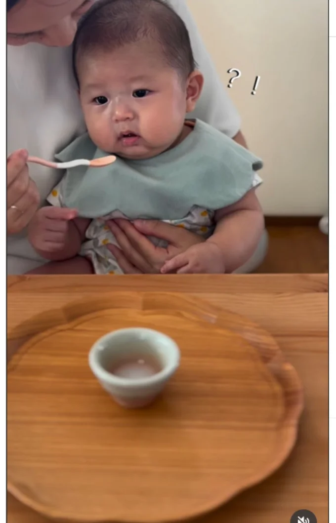 初めての離乳食「なにコレ！？」▶恐る恐る一口…（⇒次へ）