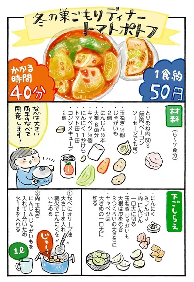 『おひとりさまのあったか1ヶ月食費2万円生活　四季の野菜レシピ』より