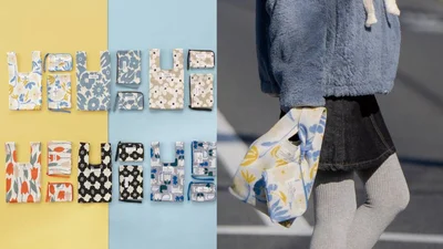 ニットトートバッグ（税込1,870円）、ニットフラットポーチ（税込2,310円）、ニットティッシュポーチ（税込2,200円）