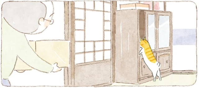 ご飯の隠し場所はお見通し？じいちゃんの目を盗んでこっそり動く猫