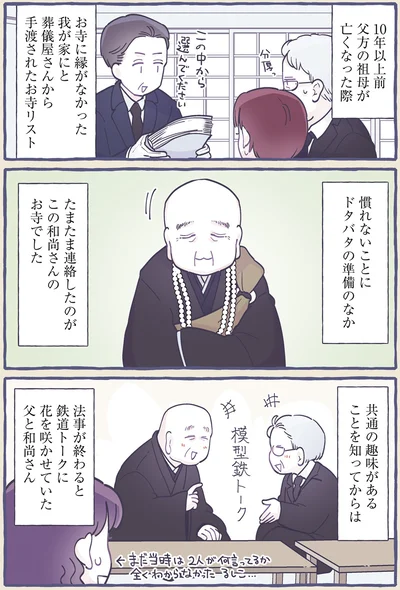 法事が終わると鉄道トークに花を咲かせていた父と和尚さん