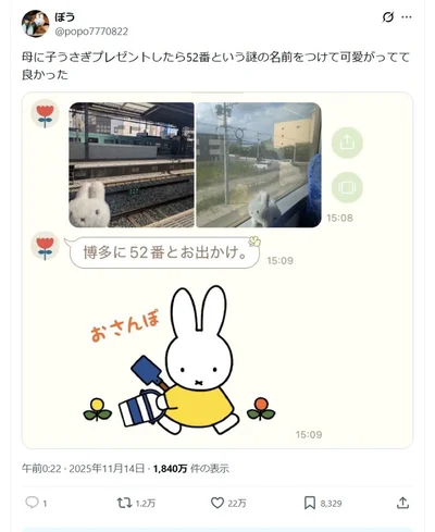 話題を集めた「お母さんのお気に入りの52番」のポスト▶52番とはいったい…？（⇒次へ）