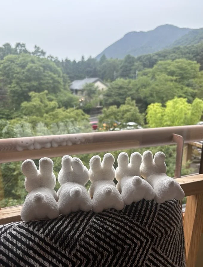 山を見る小うさぎさん（⇒次からは、笑いとほのぼのがたっぷり！着ぐるみ大好きな家族のマンガ『着ぐるみ家族』の試し読みができます！）