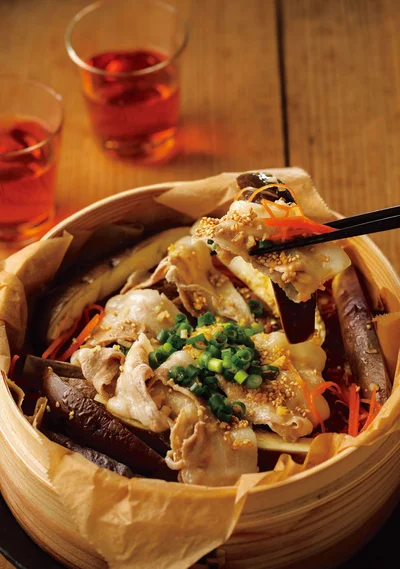 「なすと豚肉の中華蒸し」