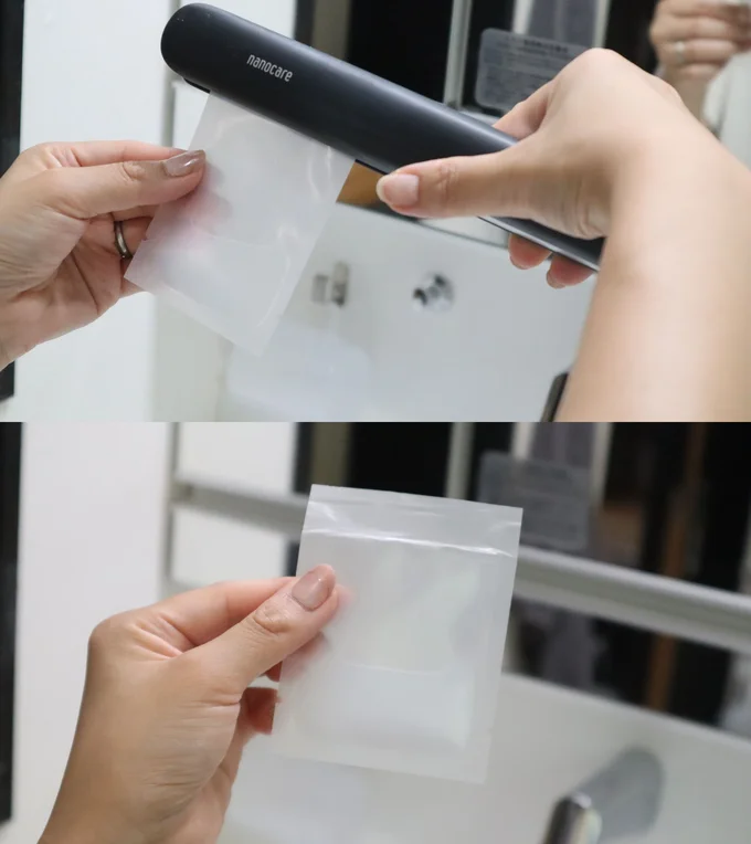 アイロンで圧着するだけで自作パウチの完成！　　▶　開けるときも便利！