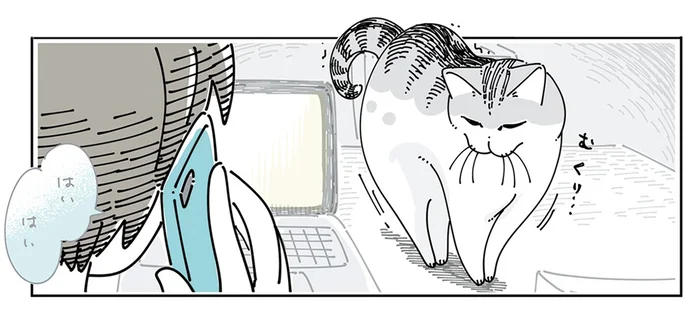 飼い主の顔に体を寄せて「どふっ」。猫が懸命に邪魔をするタイミングは