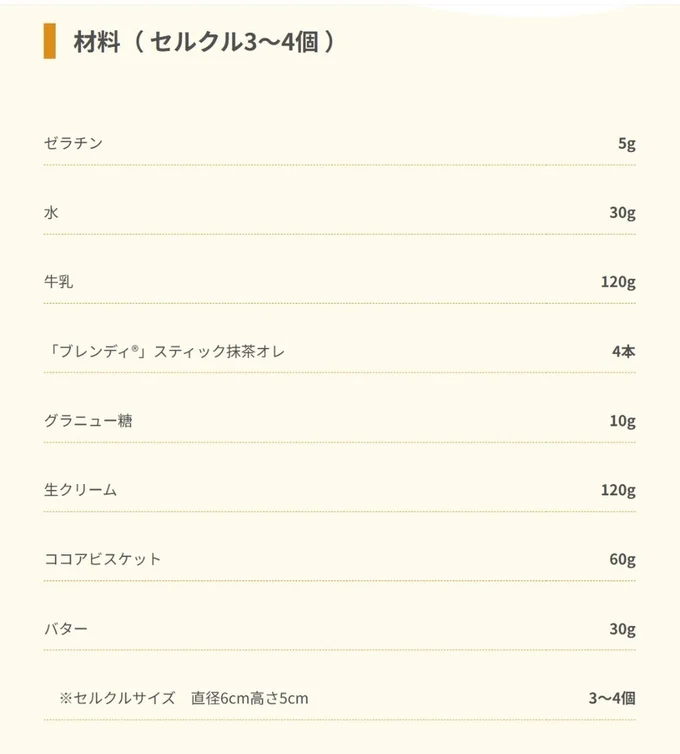 とろける抹茶ムースの材料▶とろける抹茶ムースの作り方（⇒次へ）