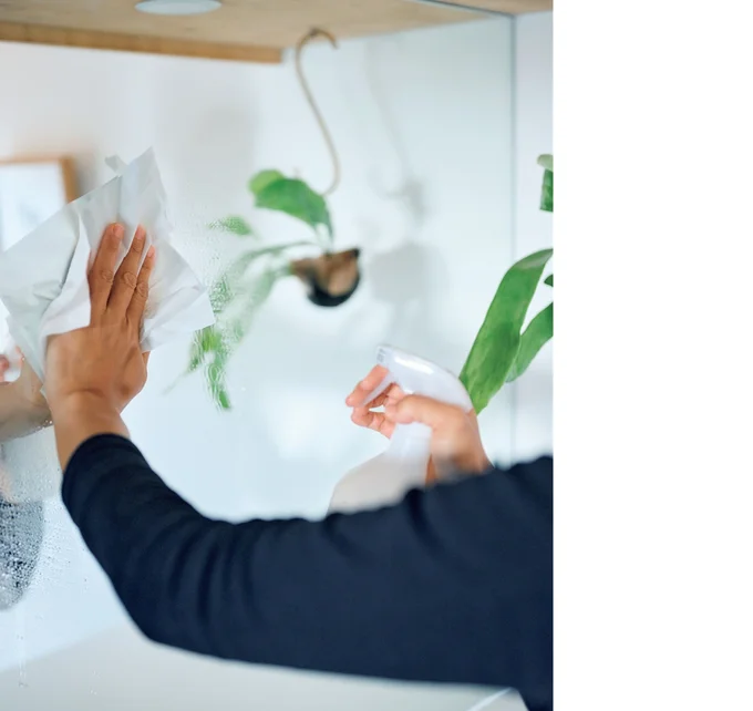 鏡や窓はアルコールで拭く