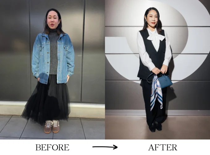 前編では「モード系」ファッションをテーマに変身