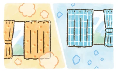 冬のカーテンを暖色にするだけで暖かく感じる