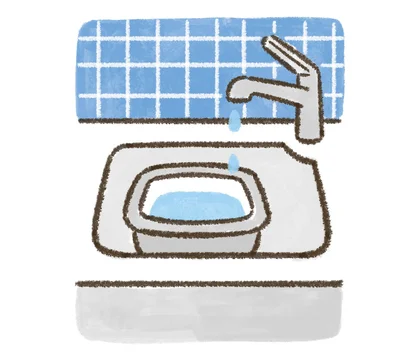 キッチンにお湯を張る