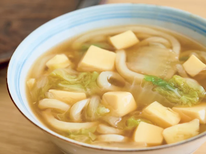 卵豆腐と白菜の中華風うどん