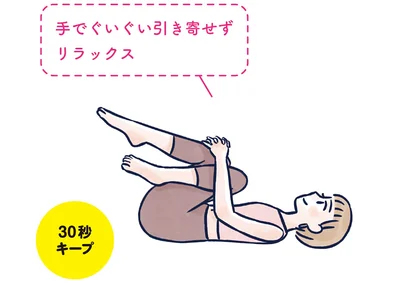 両手をひざの上に置き30秒キープ