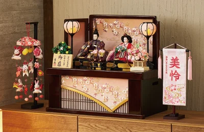 吉徳 親王収納飾り「金縁付格子に桜刺繍」